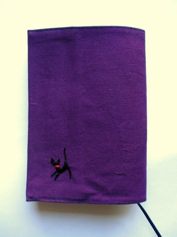 貓的刺繡書套紫色* Kuroneko * 第1張的照片