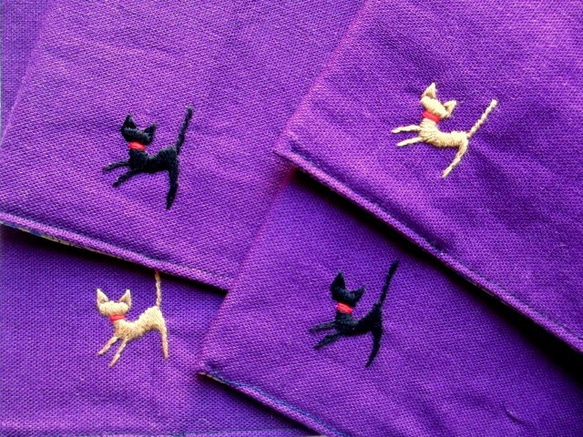 貓的刺繡書套紫色* Kuroneko * 第5張的照片