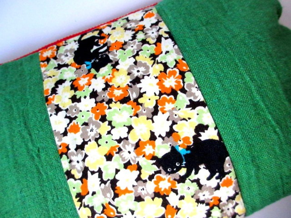 貓和亞麻棉袋鮮花*全尺寸綠色 第2張的照片