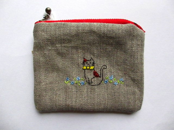 花和貓的刺繡歐洲床單迷你袋* D 第1張的照片