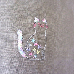 貓刺繡亞麻手提包*銀貓 第2張的照片