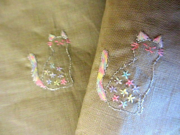 貓刺繡亞麻手提包*銀貓 第6張的照片