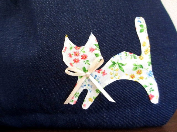 貓和花牛仔布手提包*花卉圖案 第2張的照片