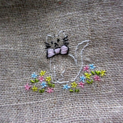 花朵和貓刺繡歐式亞麻迷你小包* C. 第2張的照片