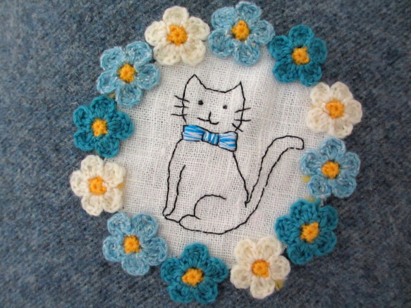 秋篇新作品！貓和花羊毛手提包*藍色B. 第2張的照片