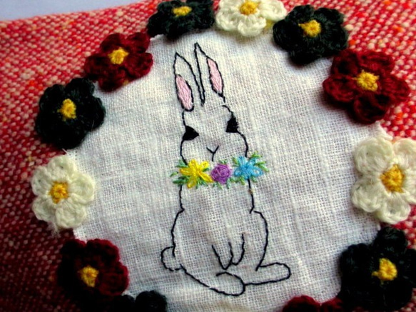 花花和兔子圖案亞麻材質萬用包＊Ｂ 第3張的照片