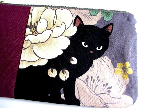新色！黒猫のしかくい平ポーチ＊パープルA 2枚目の画像