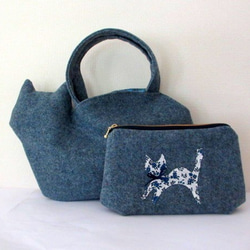 [Creema限量新年幸運袋]羊毛貓袋和小袋藍灰色*預售 第1張的照片
