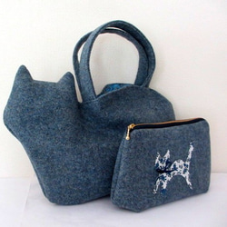 [Creema限量新年幸運袋]羊毛貓袋和小袋藍灰色*預售 第2張的照片