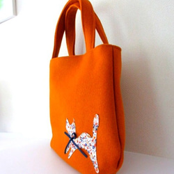 【creema限定 新春福袋】ネコの手提げバッグとポーチ パンプキンカラー 7枚目の画像