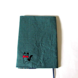 貓咪刺繡書套藍色*黑貓 第2張的照片