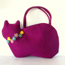 花卉圖案羊毛貓包紫色B 第1張的照片