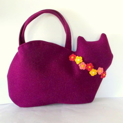 花卉圖案羊毛貓包紫色A 第6張的照片