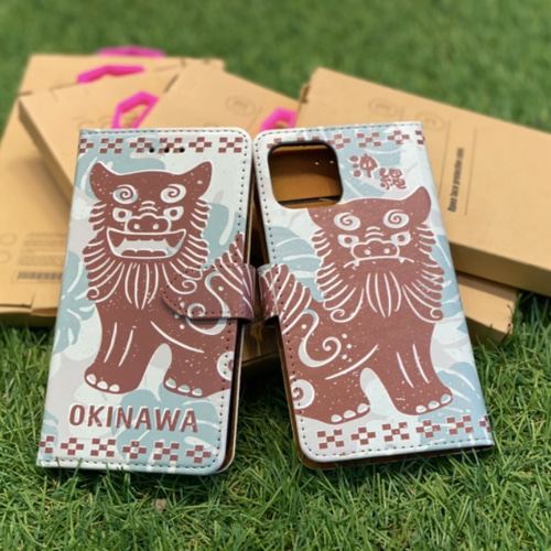 送料無料】OKINAWA シーサー イラスト ミンサー柄 沖縄 iPhoneケース
