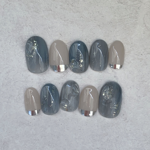 no.26 くすみブルー天然石ニュアンスネイルチップ ネイルチップ（つけ  