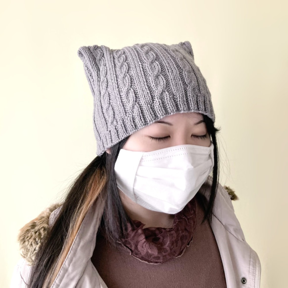 150色＊推し色で作る贅沢な大人の猫耳ニット帽＊ストライプ