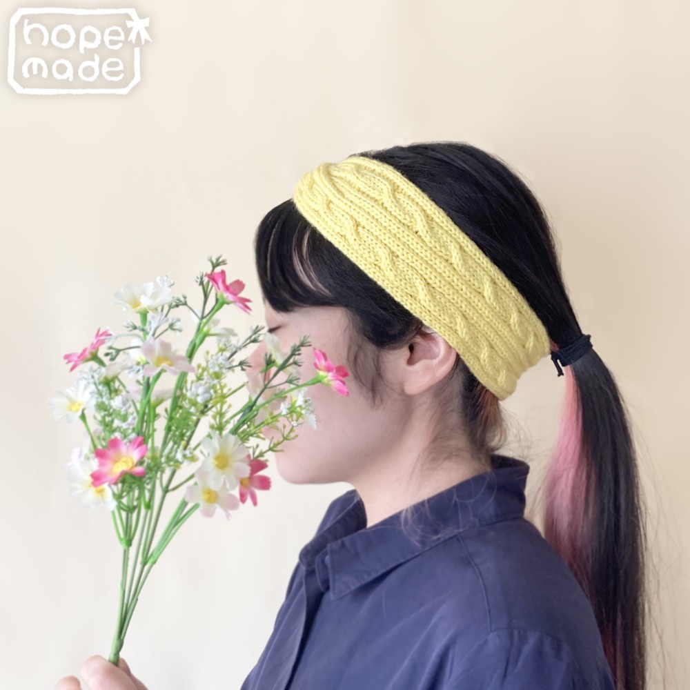 150色＊推し色で作るケーブル編みのツイストターバン＊手編みニット＊送料無料