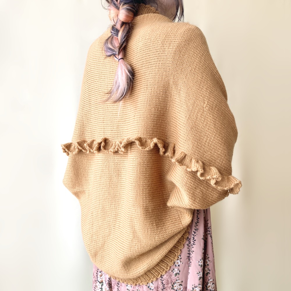 150色＊推し色で作るフリルのゆるシルエットカーディガン＊手編み・機械編みニット＊送料無料