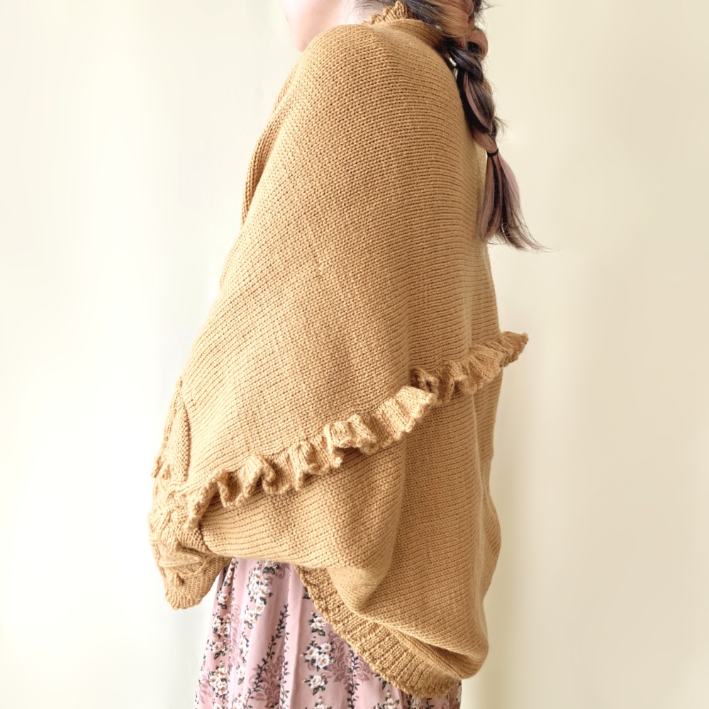 150色＊推し色で作るフリルのゆるシルエットカーディガン＊手編み・機械編みニット＊送料無料