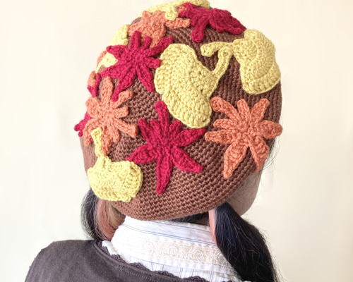 手編み　ベレー帽　リッチモア　オーキッド（イタリー）こしあんもみじオリジナル 手編み ベレー帽 リッチモア オーキッド（イタリー）こしあん