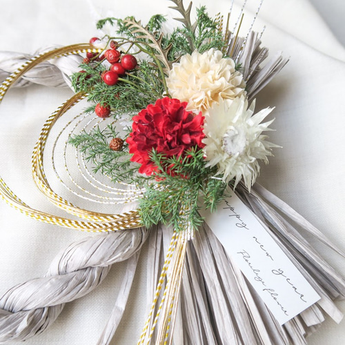 お正月✳︎大きなナチュラルしめ縄飾り リース 超早割2022』(冬の新作）しめ縄 ナチュラル お正月 ドライフラワー