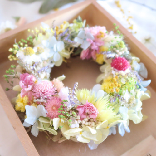 プリザーブド＊ドライフラワーリース happiness colorful wreath gift リース ギフト プリザーブド
