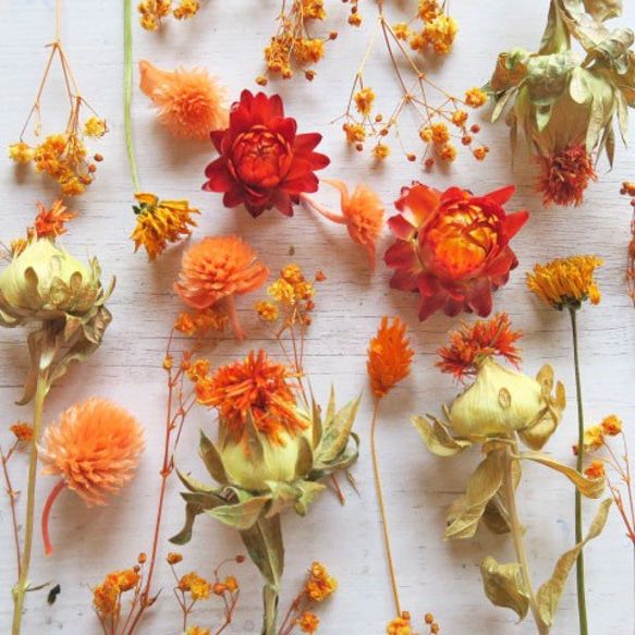 秋のオレンジ花材セット ドライフラワー プリザーブドフラワー