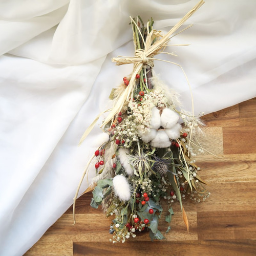 早期割引中 ドライフラワースワッグ クリスマススワッグ 2023早割クリスマス natural white Christmas swag クリスマススワッグ