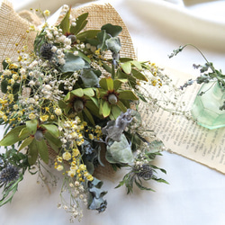 Autumn green dryflowers mini swag　秋のドライフラワースワッグ　ハロウィン　秋 5枚目の画像