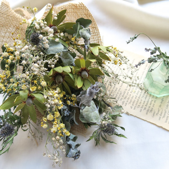 Autumn green dryflowers mini swag　秋のドライフラワースワッグ　ハロウィン　秋 5枚目の画像