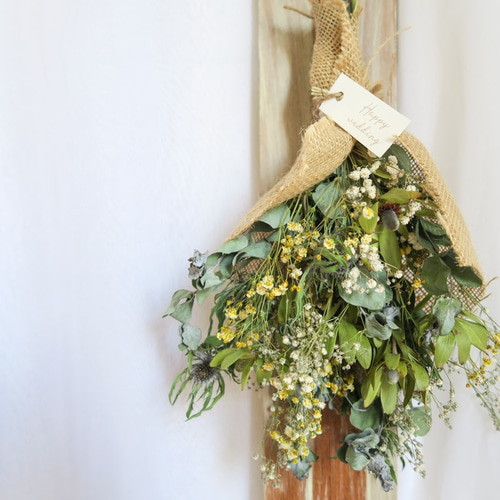 Autumn green dryflowers mini swag 秋のドライフラワースワッグ