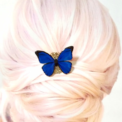 【訳あり品】鮮やかな青い蝶ポニーフック 2枚目の画像