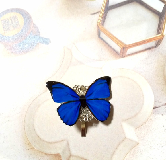 【訳あり品】鮮やかな青い蝶ポニーフック 3枚目の画像