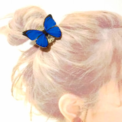 【訳あり品】鮮やかな青い蝶ポニーフック 4枚目の画像