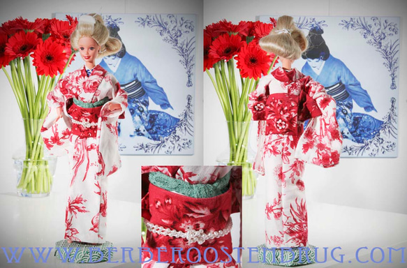 オランダ文様の着物を着たバービー人形 5枚目の画像