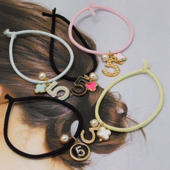 ❌素敵好き*.(๓´͈ ˘ `͈๓).*新品　ヘアーゴム 5個お得なセット！人気！大人ヘアゴム 数字ナンバー5（GO