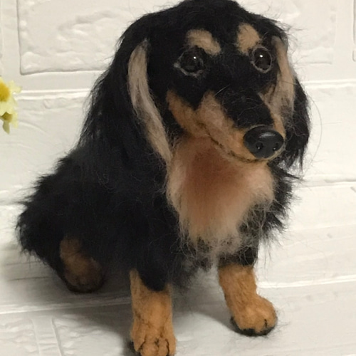 羊毛フェルト　ミニチュアダックス　ブラックタン　犬 羊毛フェルト ハンドメイド ミニチュアダックスフンド ブラック