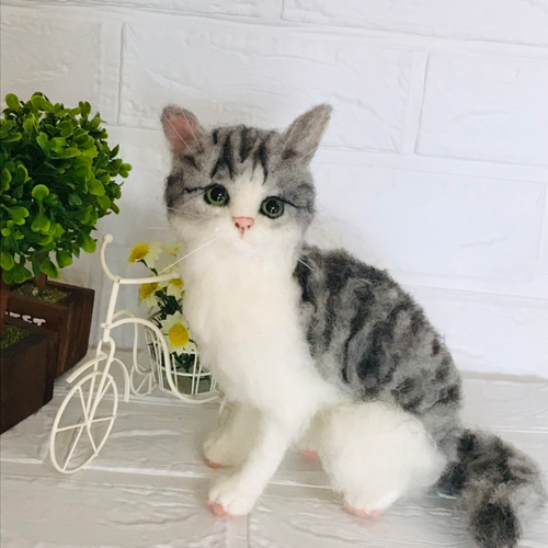 羊毛フェルト 猫 サバ白 羊毛フェルト アシレイ 通販 12028696｜Creema