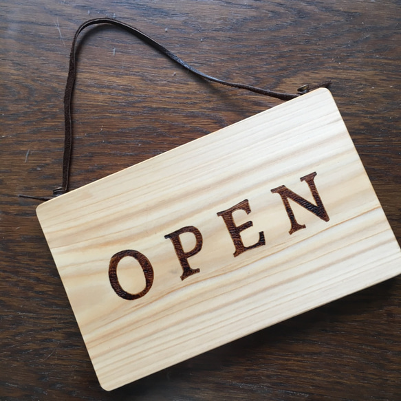ウッドバーニング看板 木製 OPEN CLOSED(クリア) ハンドメイドのサイン