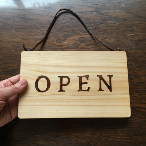 ウッドバーニング看板 木製 OPEN CLOSED(クリア) ハンドメイドのサイン