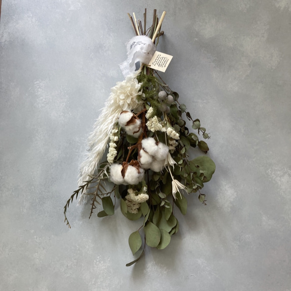 癒され♡ふわふわコットンフラワーとユーカリのスワッグ スターチス Dried Flower 4枚目の画像