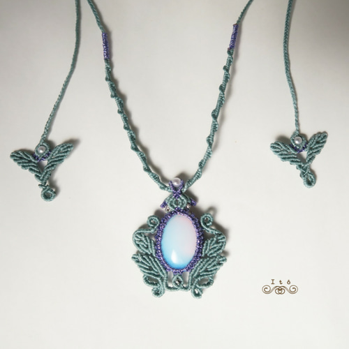 オブシディアンオパールのマクラメネックレス ネックレス・ペンダント