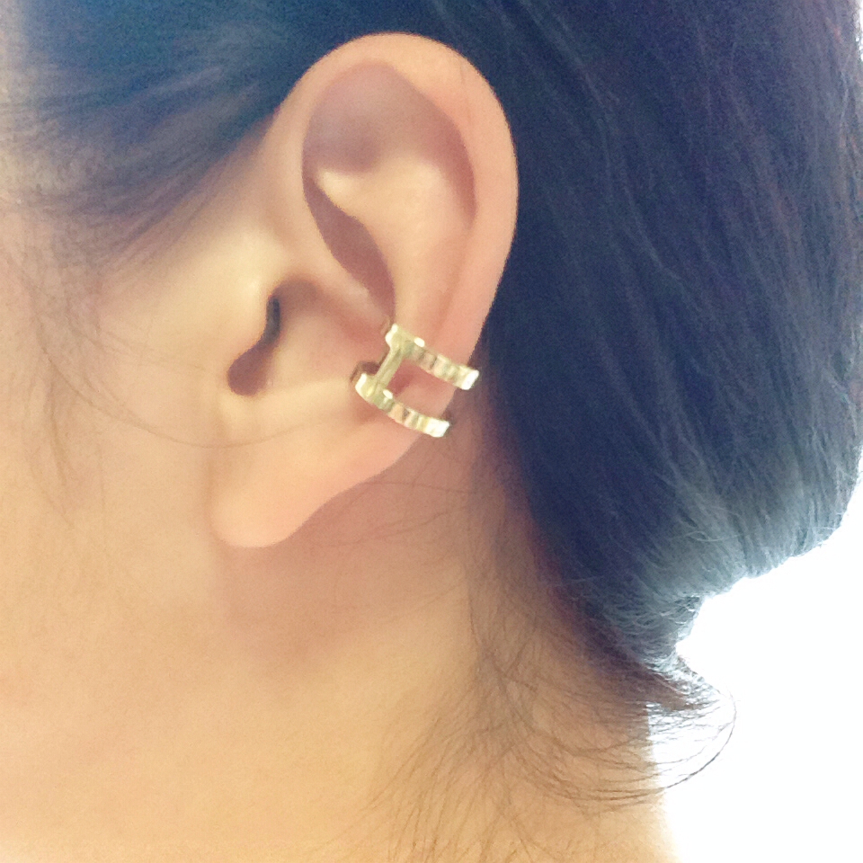 【受注製作】イヤーカフ・ミディリング／ゴールドカラー スクウェアデザイン