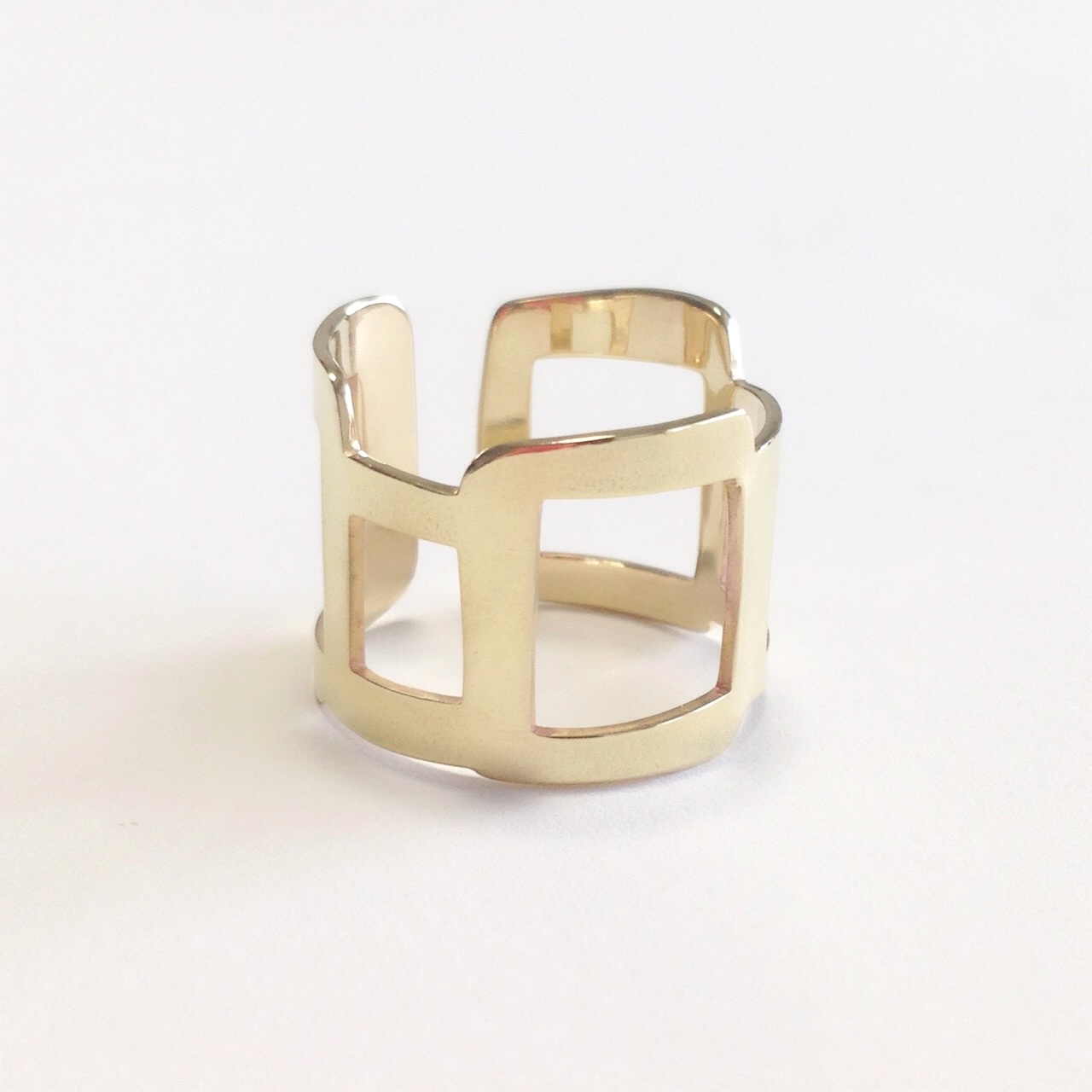 【受注製作】リング／ゴールドカラー ラフ四角デザイン ※7-20号
