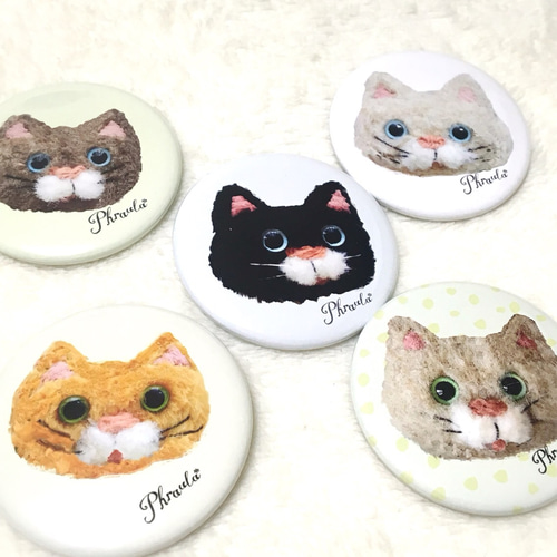 缶バッジ 〔L〕ふわふわ猫の顔 シリーズ (5種類) その他アクセサリー
