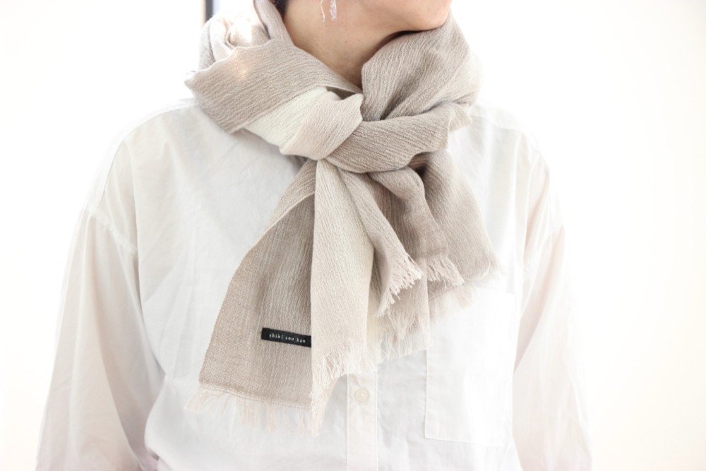 【ストール】手染めコットンウールストール　ダークグレー【綿ウール】