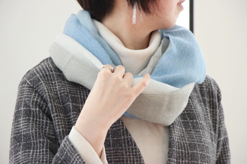 【スヌード】blue×grey コットンウール【手染め】