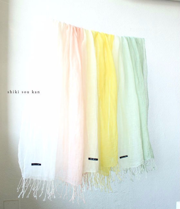 cotton linen Hand-dyed stole ★ mimosa yellow T17303 第5張的照片