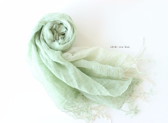 cotton linen Hand-dyed stole ★ fresh green T17302 第1張的照片