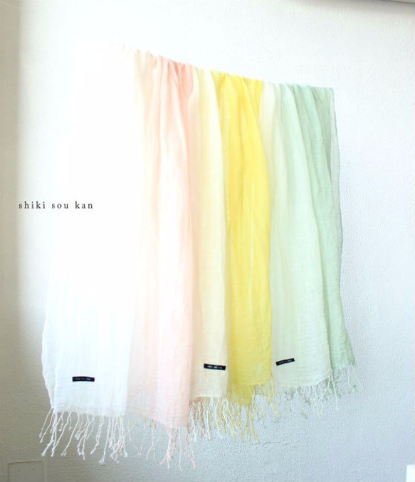 cotton linen Hand-dyed stole ★ fresh green T17302 第5張的照片